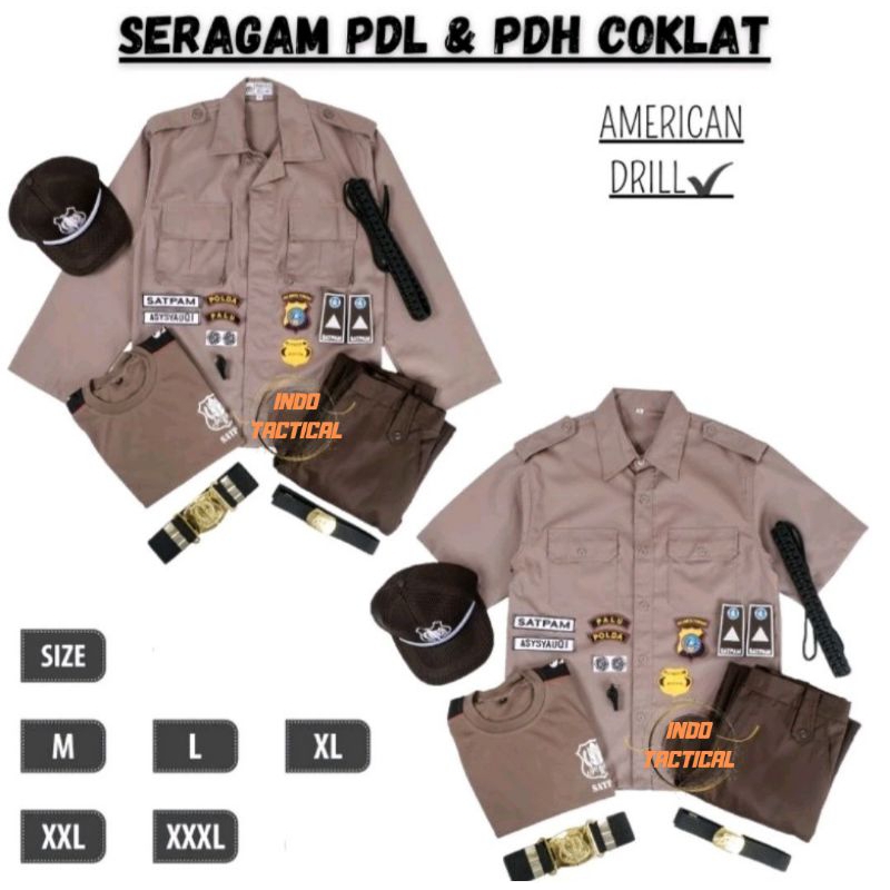 Baju seragam Satpam Coklat, Seragam PDH Satpam Coklat, Seragam PDL satpam Coklat, Setelan satpam