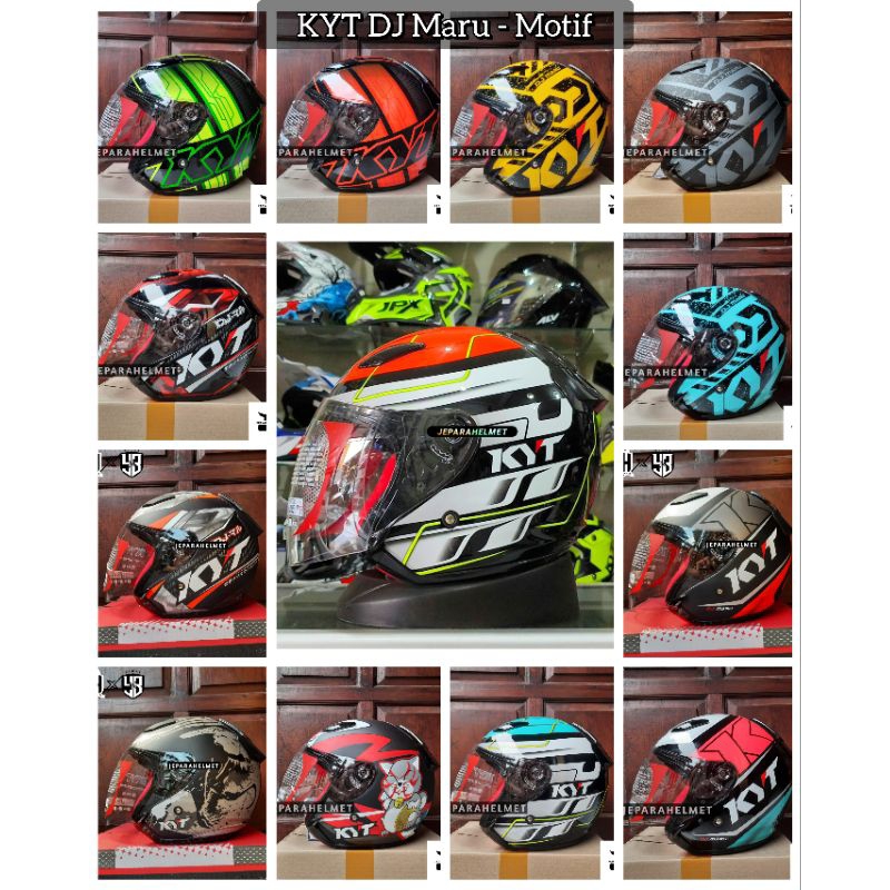 Helm KYT DJ Maru Motif 13 14 15 16 17 Venom Kabuki Black White Single Visor Original | KYT Halfface 
