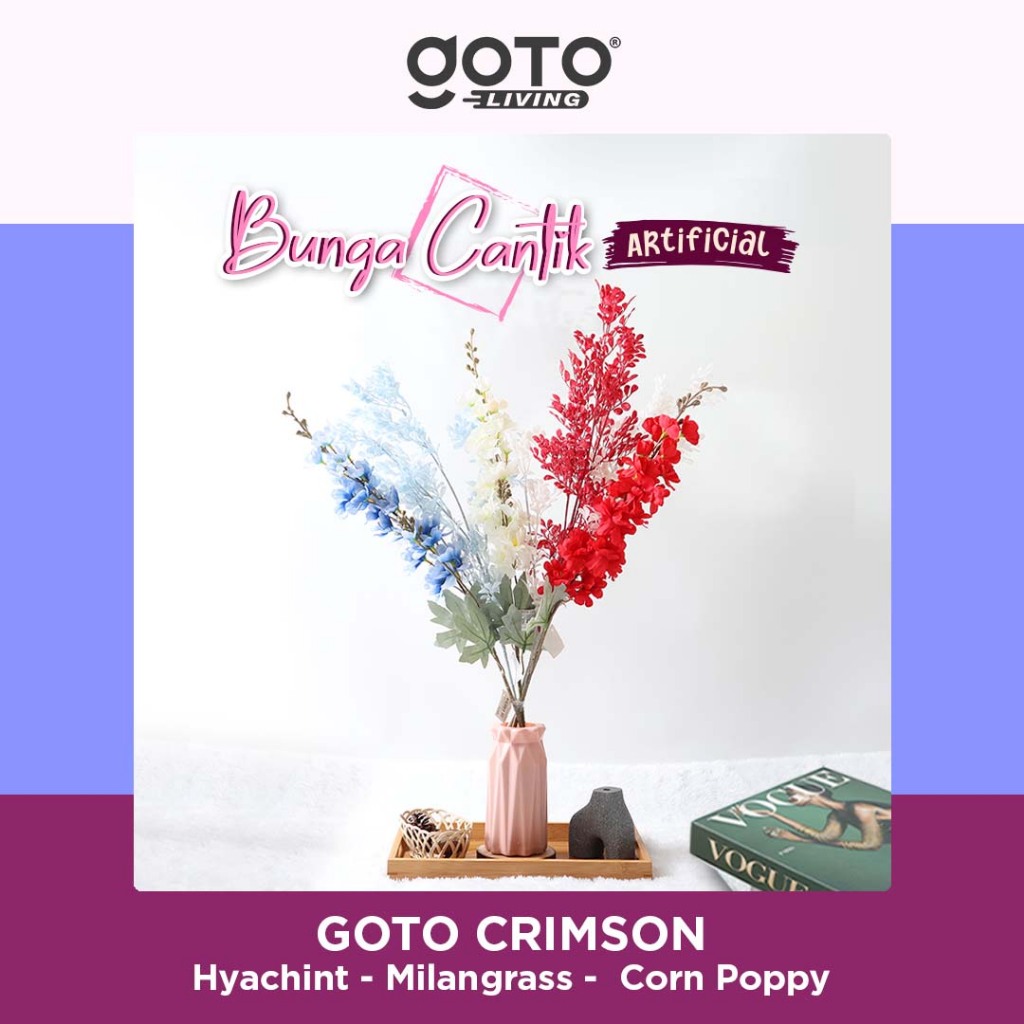 Goto Crimson Bunga Hias Artificial Flower Buket Plastik Mawar Teratai