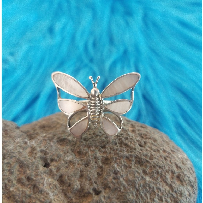 Cincin Ring Perak Silver Bali Butterfly Kupu Kupu Kerang Putih Asli 925 Etnik wanita perempuan