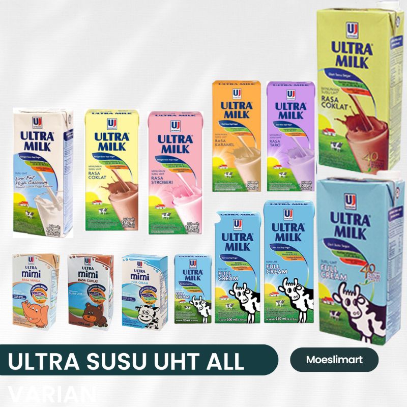 

ULTRA MILK / ULTRA MIMI SUSU CAIR UHT ALL VARIAN FULL CREAM / RASA COKLAT / RASA STROBERI / RASA KARAMEL / RASA VANILA / RASA TARO / LOW FAT (1000 ML/250 ML/200 ML/125 ML)