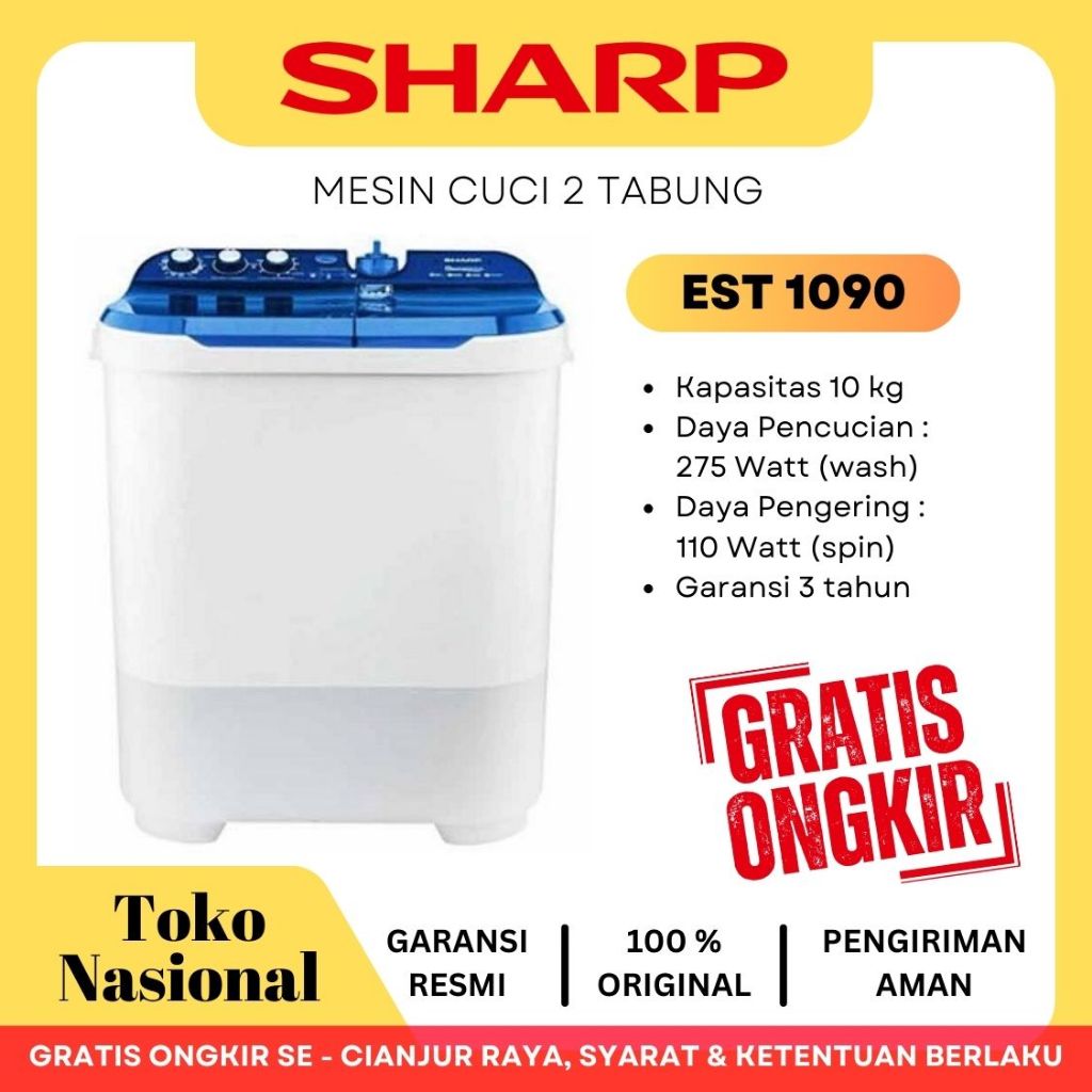 [Cianjur] Mesin Cuci SHARP EST 1090 2 Tabung 10kg