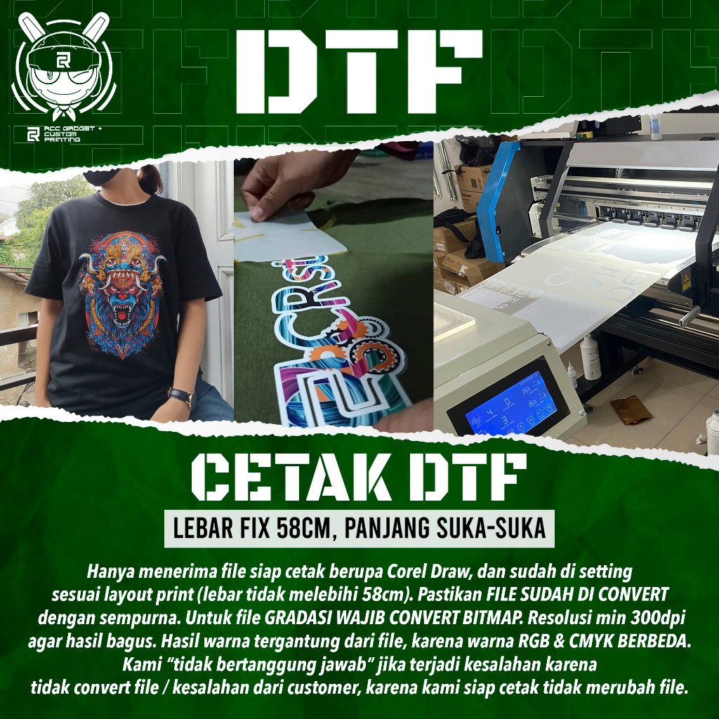 Custom Cetak Sablon DTF SIAP PRESS Satuan dan Meteran
