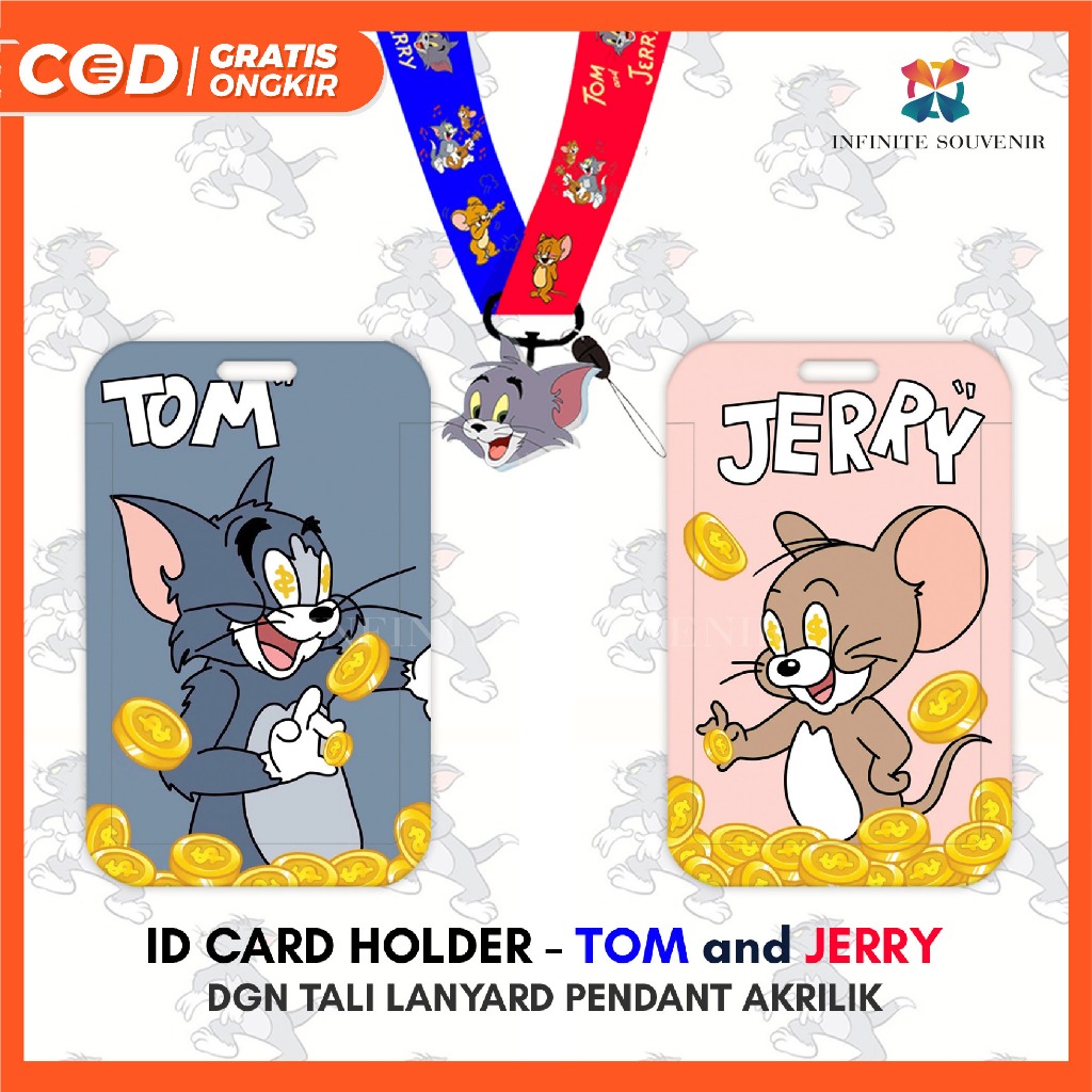 

[N003] TOM and JERRY / Name Tag Card Holder Motif Karakter Tom & Jerry/ Kucing dan Tikus / Kartun Anak dengan Tali Lanyard Pendant Akrilik / ID Card Holder Tali Gantungan Acrylic Lucu / Nametag / Tempat Kartu Flazz / Emoney