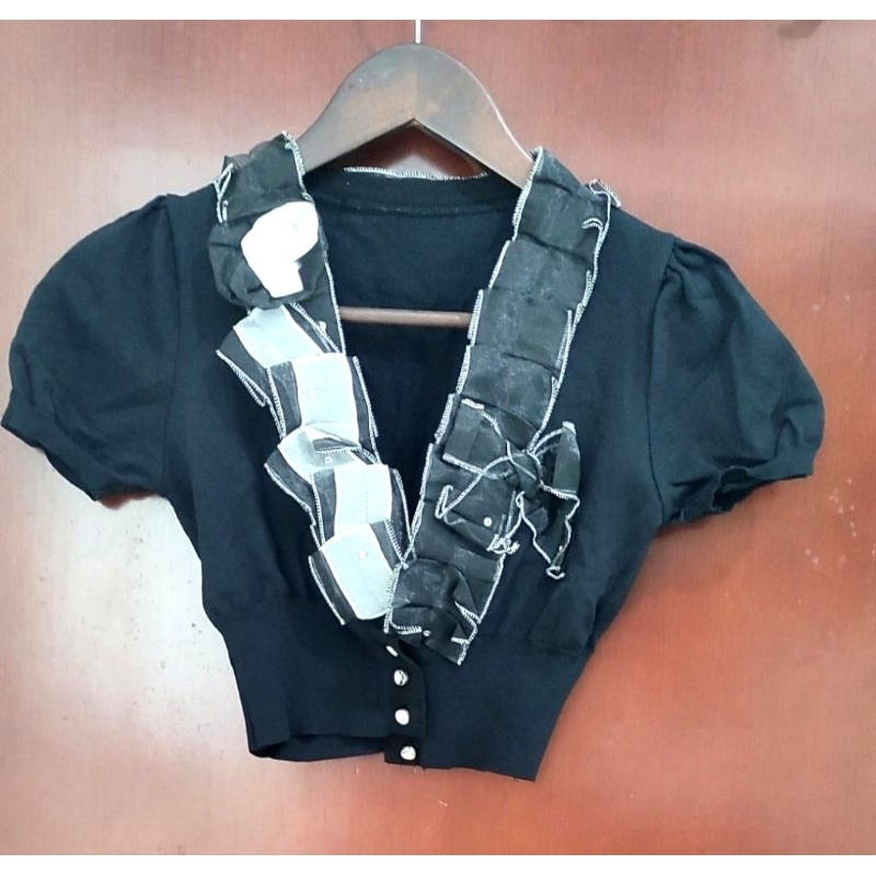 cardigan crop top lucu rempel organza black