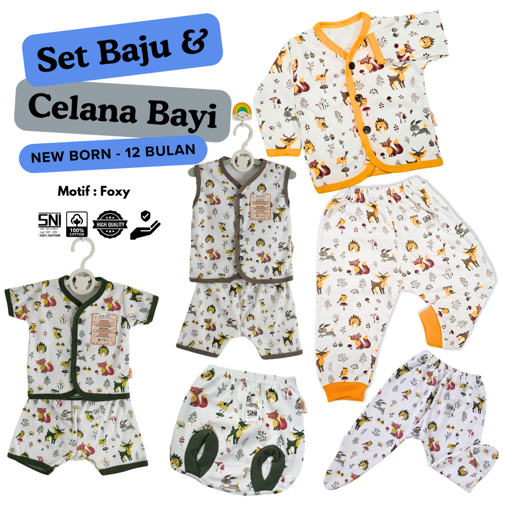 [Pilih Set] Setelan Baju Celana Bayi Laki Laki Perempuan 0 6 12 Bulan Pendek Panjang Kutung Buntu da