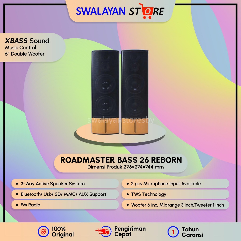 KHUSUS INSTAN  SPEAKER AKTIF ROADMASTER BLUETOOTH BASS 26 REBORN KARAOKE