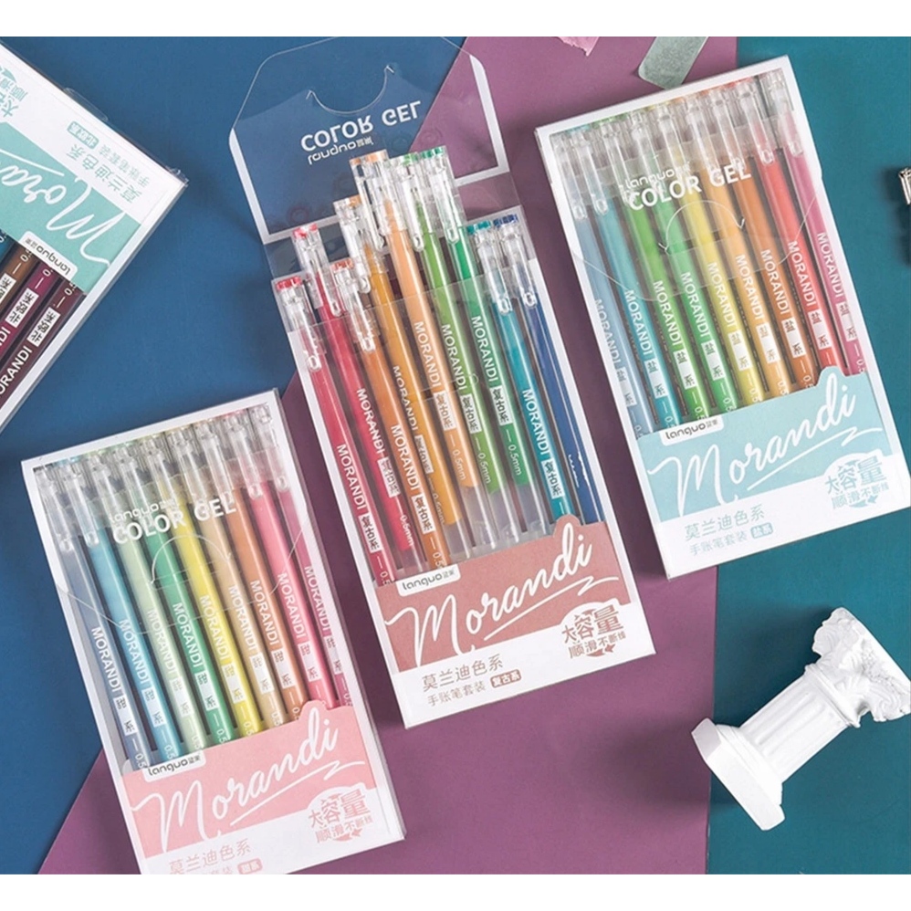 

WW 391 9pcs Morandi Languo Bolpen Set Glitter Fancy Lucu Warna Warni Ball Point Pen Gliter