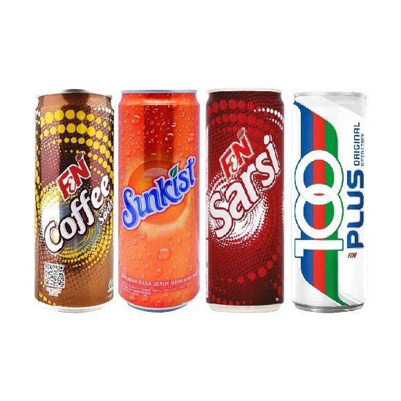 

F&N MINUMAN KALENG SUNKIST SARSI KOPI 100 PLUS / FN MINUMAN SODA KALENG 1 DUS ISI 24PCS