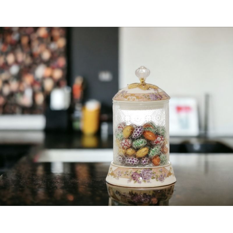 Toples Kaca Flora VICENZA G302 magnolia 750ml wadah saji makanan permen kue bahan porselen ada garan