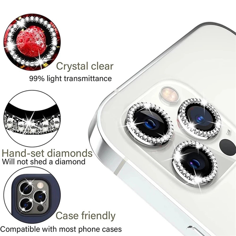 TEMPERED GLASS GLITER DIAMOND CAMERA LENS IP