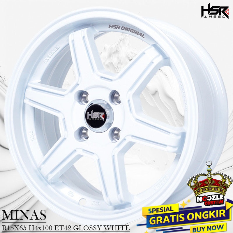 Velg Mobil HSR Ring 15 Warna Putih Lubang 4 PCD 100 Baut 4 Pelek Racing R15