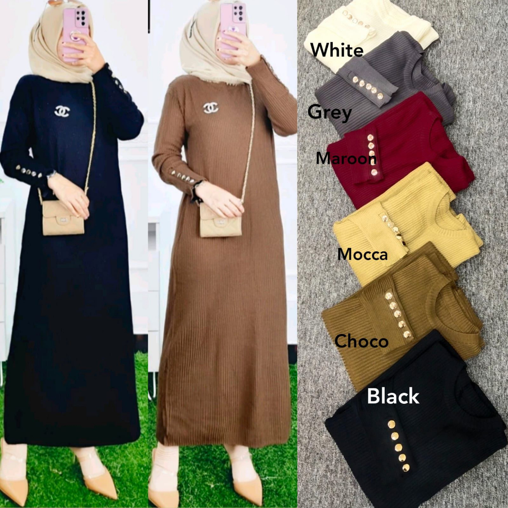 GAMIS INARA / DRESS INARA BAHAN RAJUT ALL SIZE