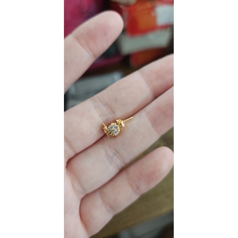 giwang anting tusuk stud bunga permata putih ringan kecil emas asli 375 8k