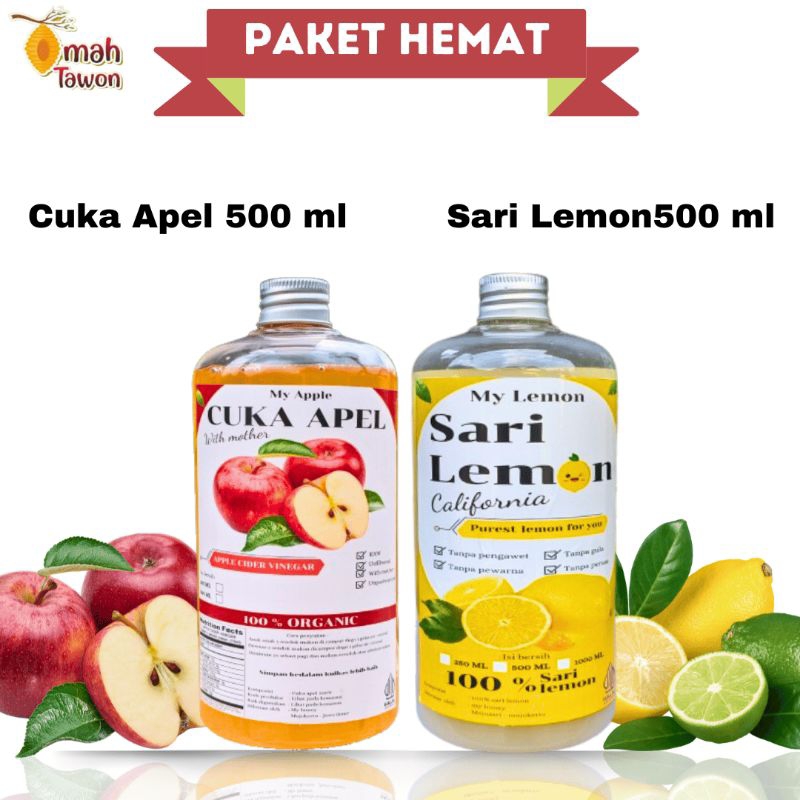 

Cuka Apel 500 Ml Sari Lemon Alami 500 ML Apple Cider Vinegar 2 in 1 Paket Diet Cuka Apel & Sari Lemon 500 Ml