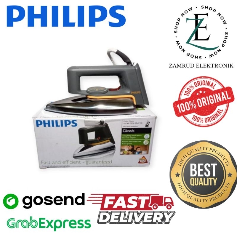 Setrika Philips HD 1172 / HD1172 350 Watt Teflon Classic DRY IRON GARANSI RESMI ORIGINAL