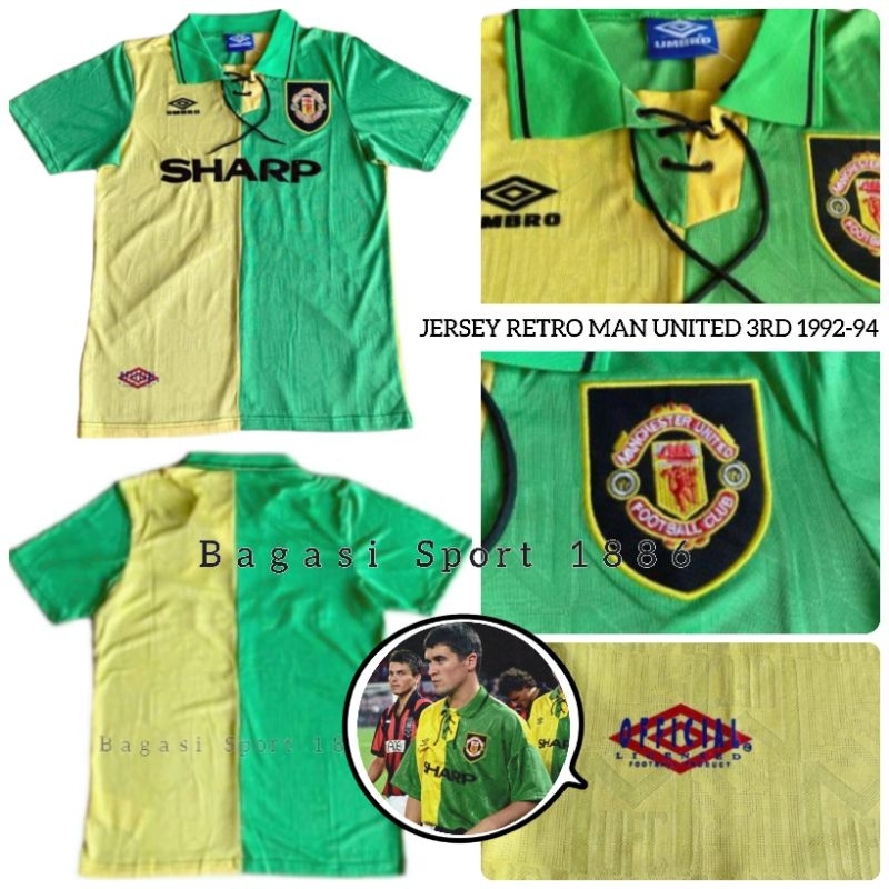 Jersey Baju Bola Retro Emyu Man Unaited 3rd Kit Third 1992 1993 1994  Hijau Kuning Kualitas AAA A3 e