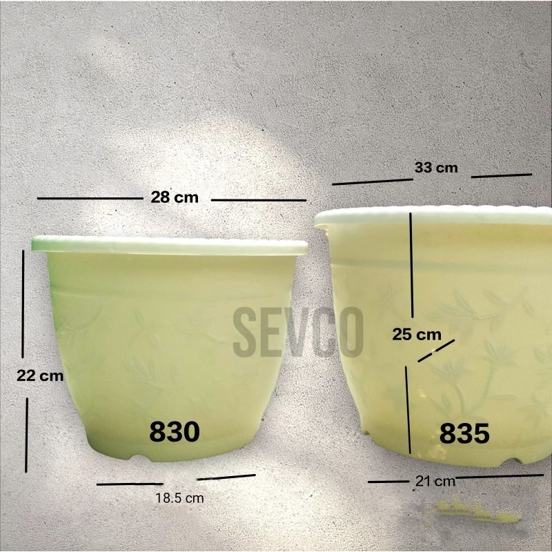 POT BULAT MOTIF BUNGA 835 830 GM / POT BUNGA PUTIH