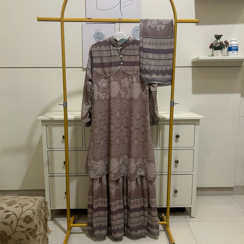 KHALIAMUSLIMWEAR - Vita Dress Set Hijab Gamis Malaysian Ceruty Babydoll Printing Busui Friendly