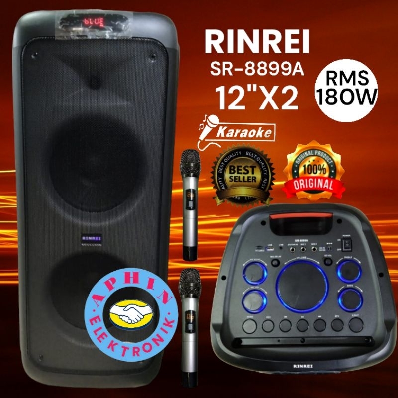 Speaker Portable 12"X2 Speaker Bluetooth RINREI SR-8899A  Speaker Karaoke 12 inch Double