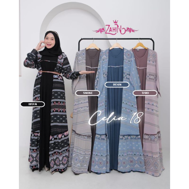 (New arrival) Gamis Zahin Set Outer Model Terbaru Rompi / Cardigan Bisa Dilepas Celliaa Original Zah