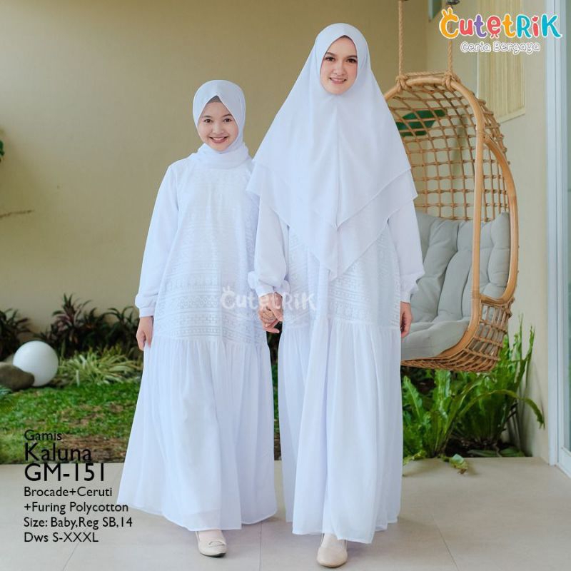 GM151 Gamis Kaluna Putih Couple Ibu Anak (Gamis Only)