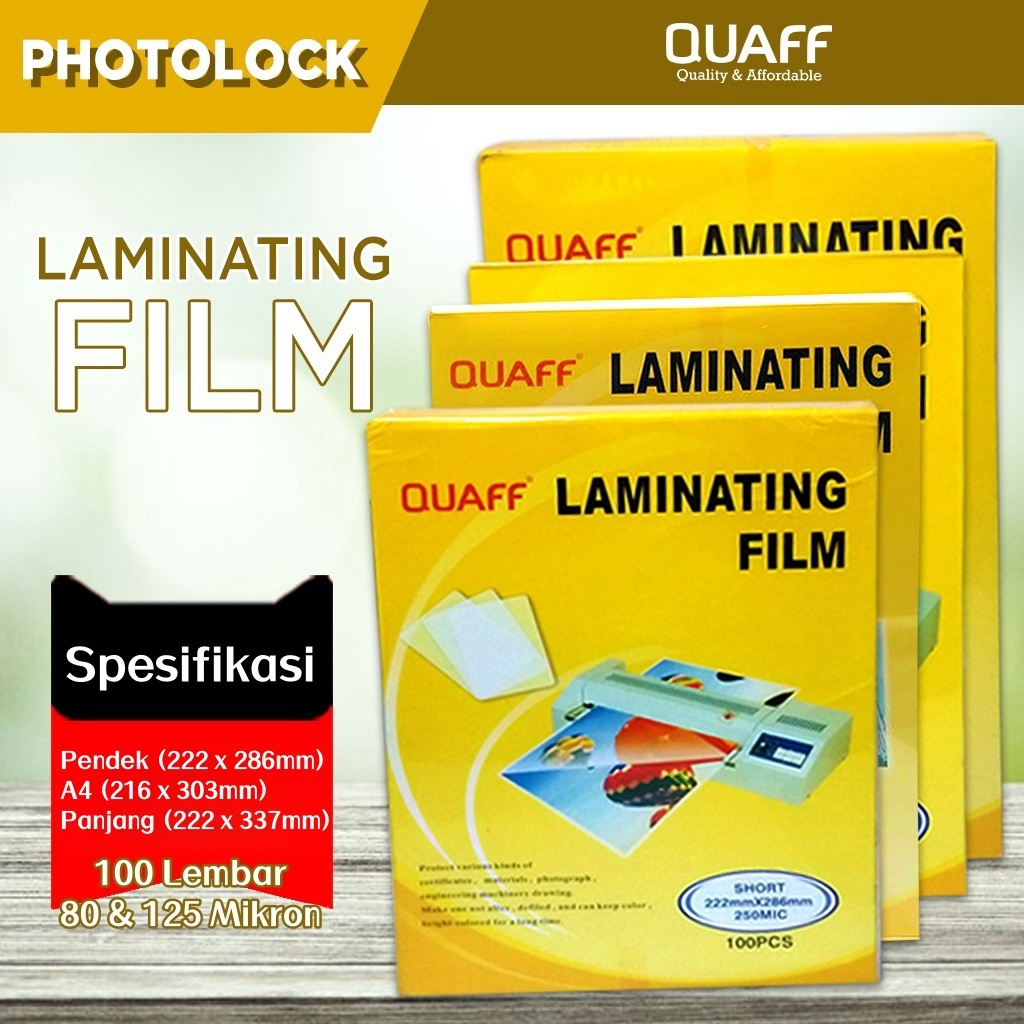 

QUAFF Laminating Film Proses Laminasi Panas Ukuran Pendek || A4 || Panjang&Pendek || 80&100&125&200&250 Mikron (100 lembar / pack)