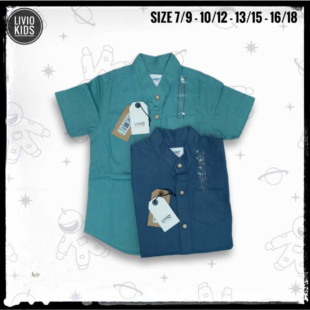 (NEW,ORI,REAL PICT&PREMIUM) LIVIO For Kids Baju Koko Lengan Pendek Anak & Remaja - Hijau Tosca & Bir