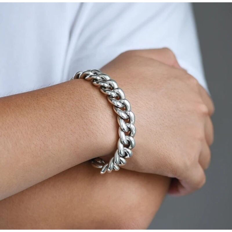 GELANG RANTAI TITANIUM PRIA VERSI JUMBO SILVER ANTI KARAT TIDAK LUNTUR