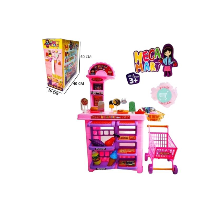 Mainan kitchen anak Mega Mart Minimarket Troli lengkap ukuran besar