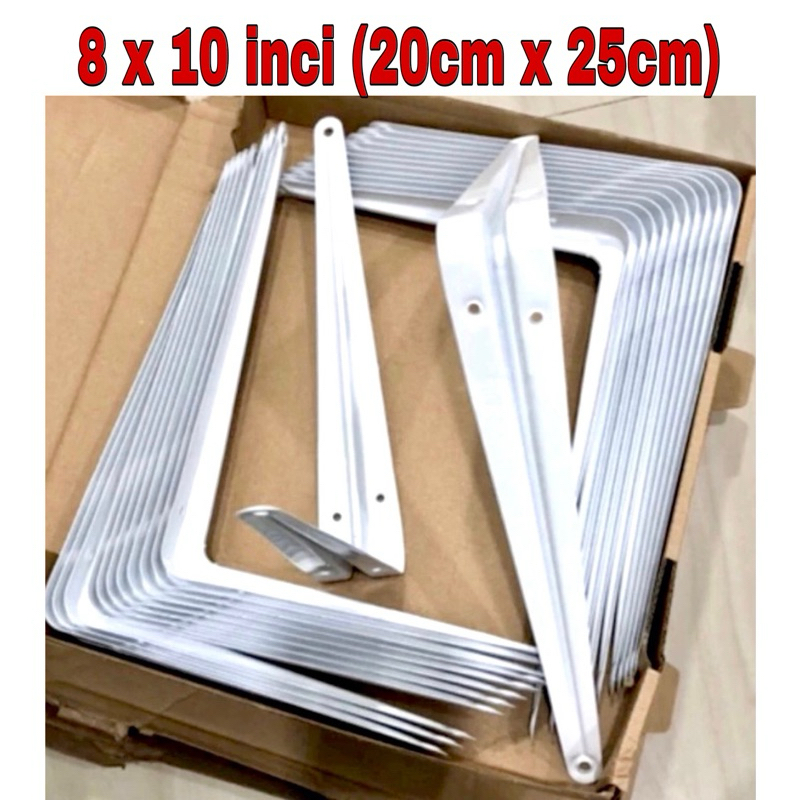 8x10” RRT PUTIH Siku sokong besi 20cm x 25cm rak shelf bracket 8x10 Siku rak siku dinding penyokong 