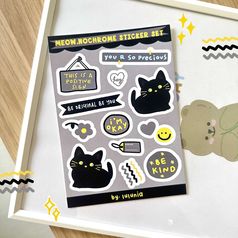 

Meow-Nochrome Sticker Sheet Series by Lulunia (sticker set/stiker lucu/stiker waterproof)