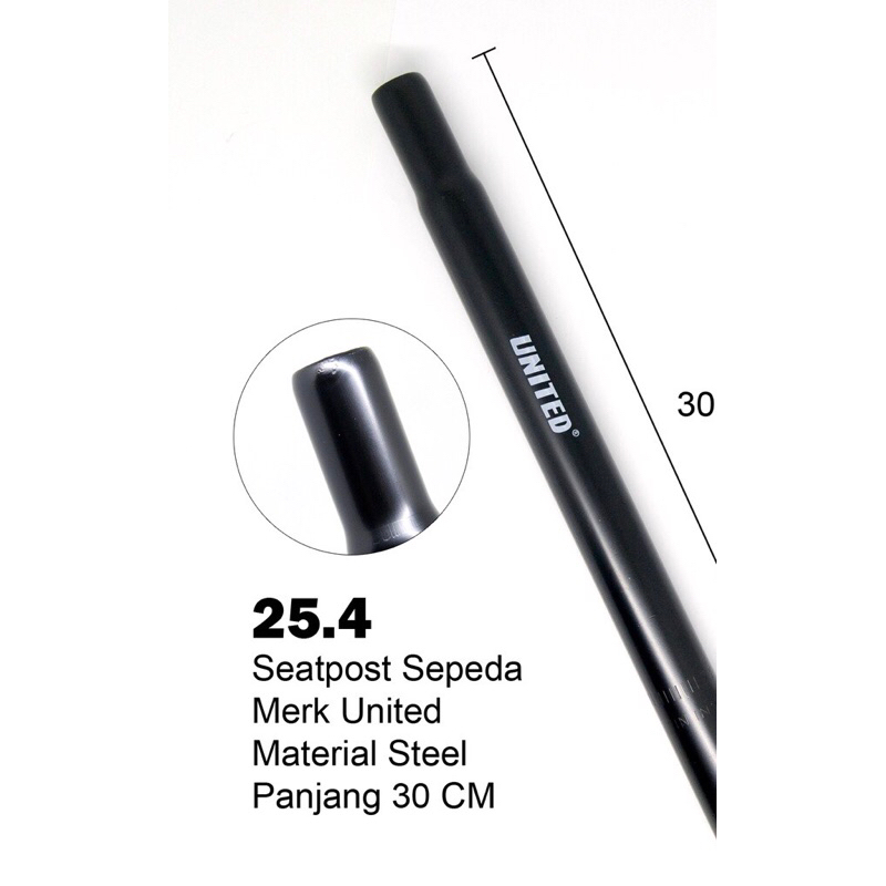SEATPOST 25.4MM 28.6 MM TIANG SADEL JOK SEPEDA MTB LIPAT CTB GUNUNG KOMPONEN SEPEDA UNITED HITAM CHR