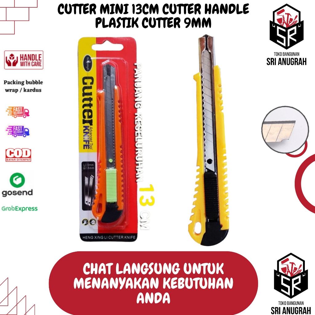 

Cutter Mini 9MM Panjang 13CM Handle Plastik Ergonomis Portable