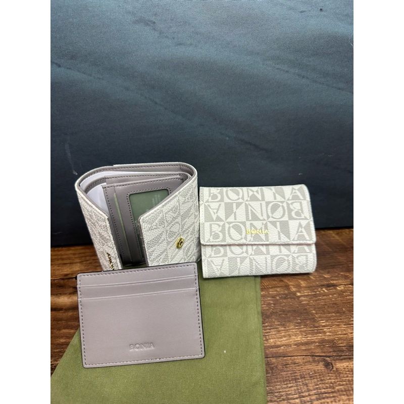 Dompet Bonia 3 fold monogram free card case grey
