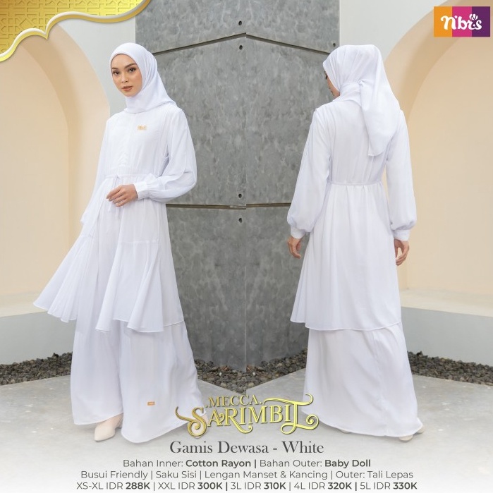 Terdepan GAMIS PUTIH NIBRAS MECCA PROMO DISKON 5 BAJU MANASIK UMROH COUPLE KELUARGA PUTIH