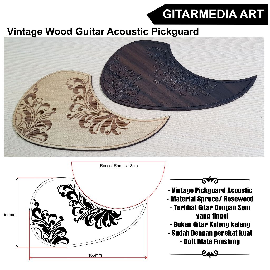 Pickguard gitar akustik kayu vintage keren exotis
