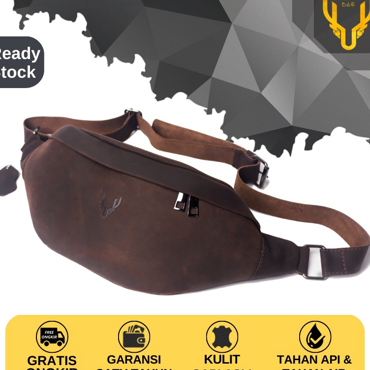 Makin laris Tas Selempang Pria Kulit Sapi Asli Merk Leaderbag Waterproof Terbaru Waistbag Tas Pingga
