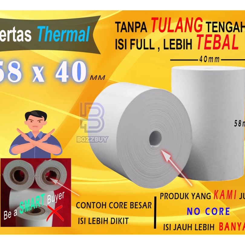 

D2289 Bozzbuy 58 X 4 MM Kertas Struck Printer Thermal TEBAL 58x4mm ISI 1 Roll