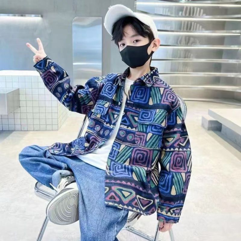 Jacket Boys Jeans Anak Laki Impor Cowok Denim Hexagon Abstrak Defender Polygon