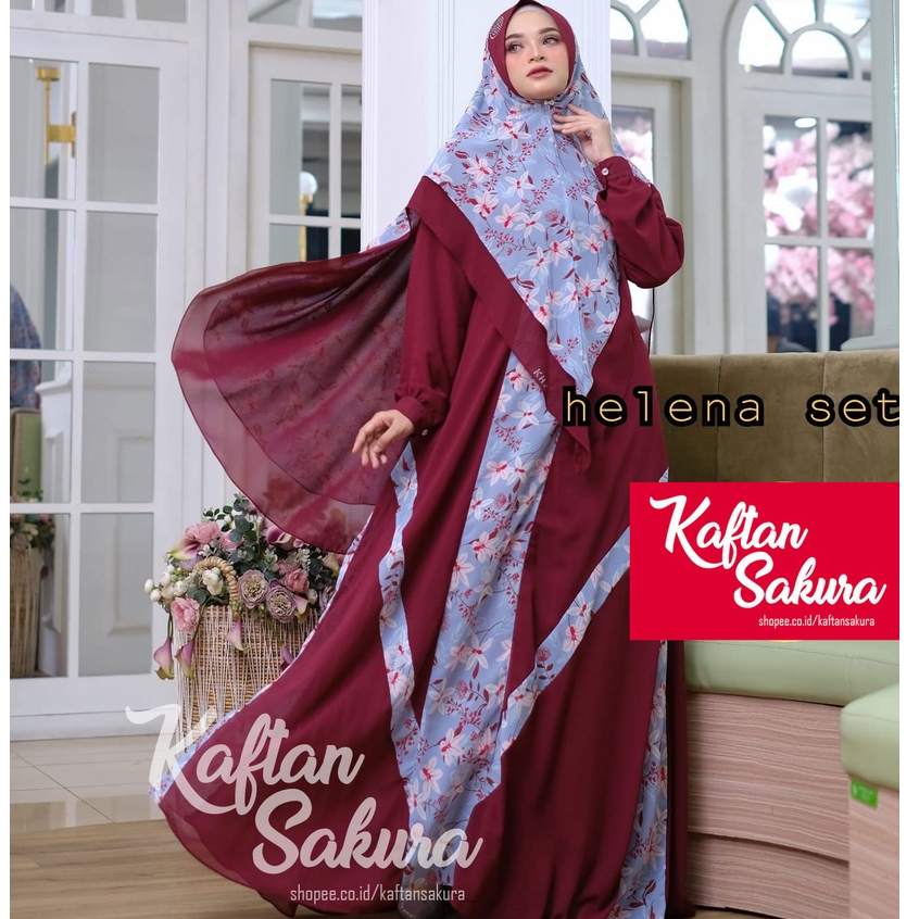 Baju Gamis Khimar Syar'i 1 set bahan Premium Mewah Wanita Muslim Warna Biru Navy Pink Merah Maroon