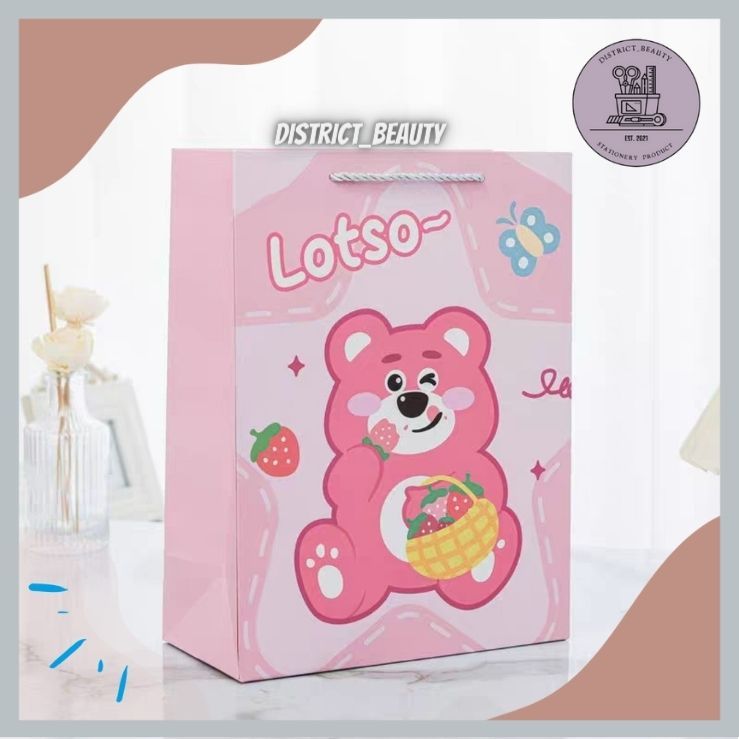 

PAPER BAG LOTSO GOODIE BAG TAS SOUVENIR TAS ULANG TAHUN LOTSO BERUANG PINK SIZE LARGE BESAR