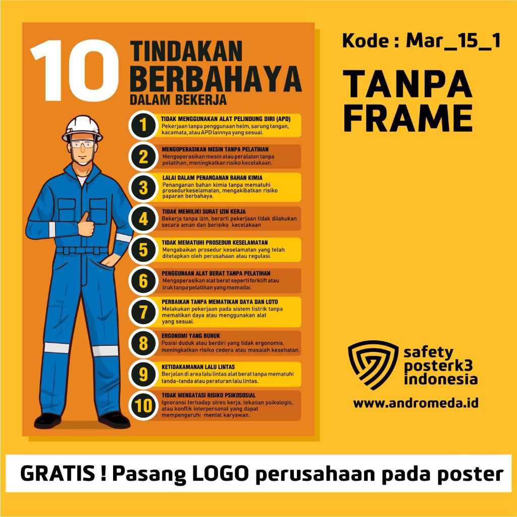 Safety Poster K3: Tindakan Berbahaya Dalam Bekerja_A3