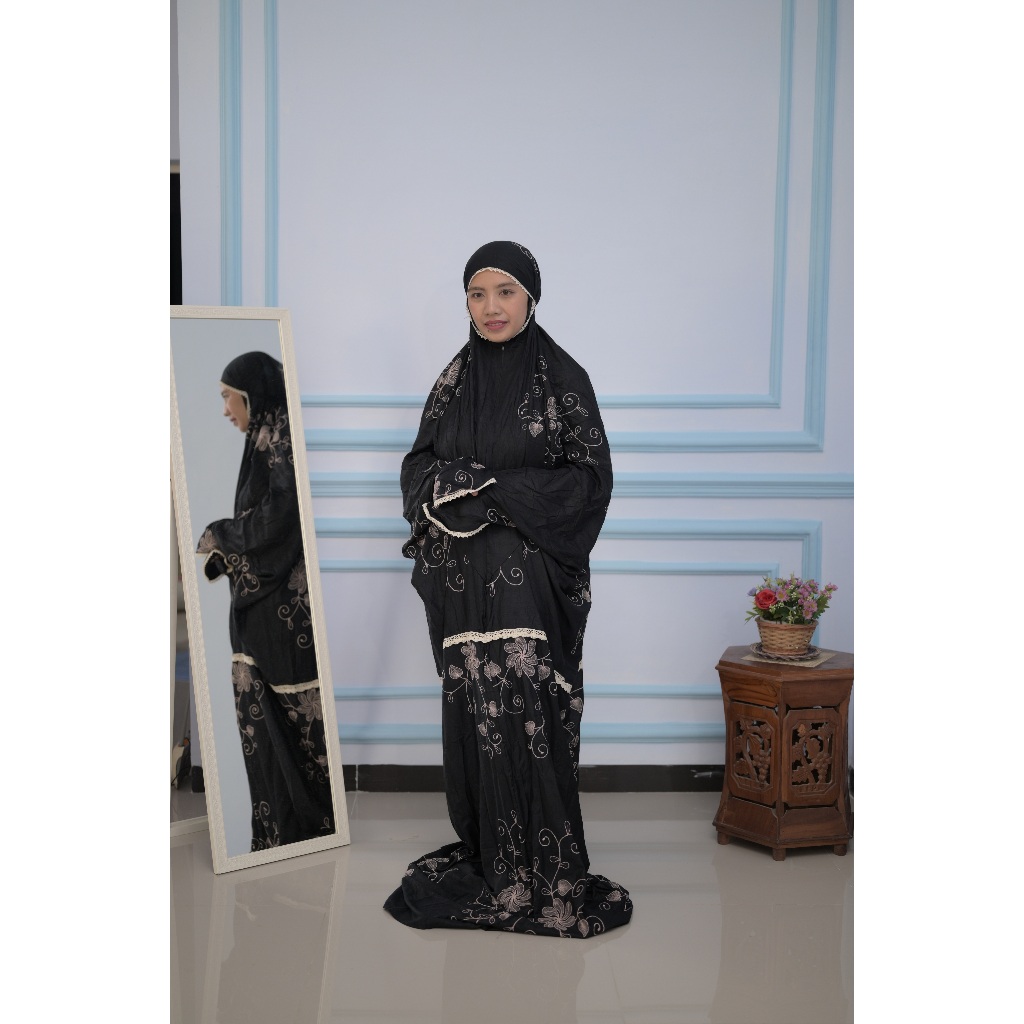 Mukena Terusan Bordir Renda - Mukena Dewasa Terusan Bordir Rayon Renda Berkualitas
