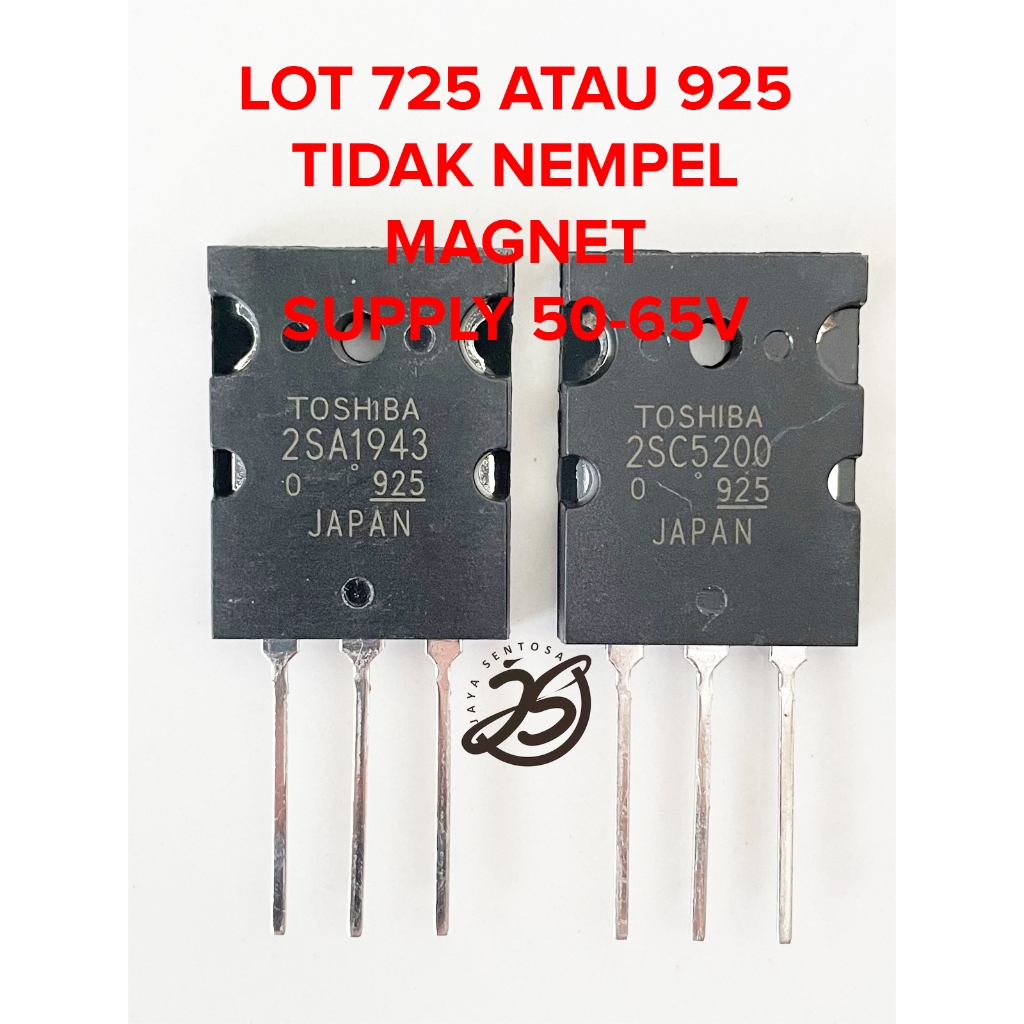 10 SET A1943 C5200 MURAH 150W LOT 725 / 925 TOSHIBA KWALITAS BIASA 2SA1943 2SC5200 TRANSITOR TOSHIBA