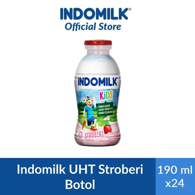 

[1 Karton] Indomilk UHT Stroberi Botol 190 ml isi 24 pcs