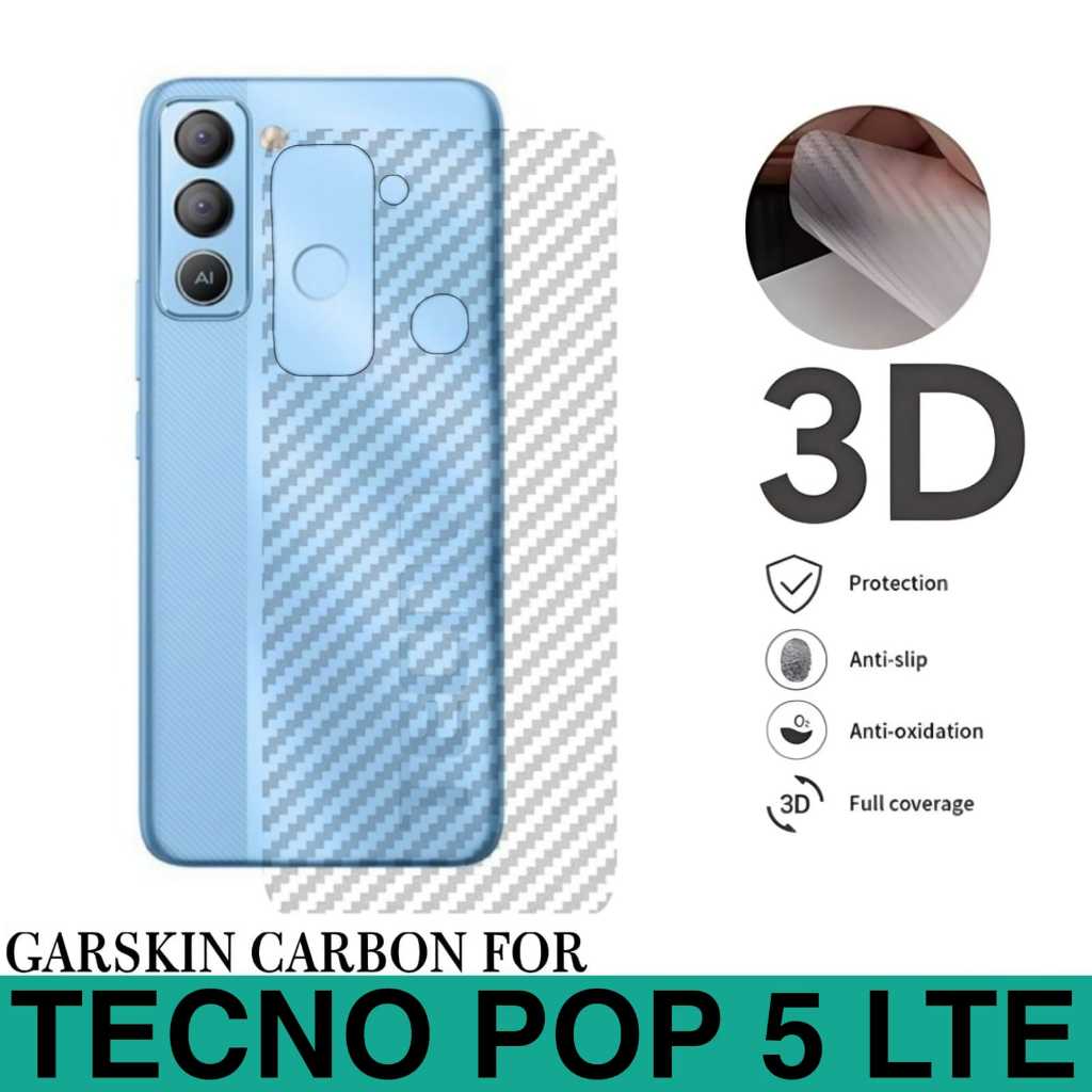 Promo Garskin Carbon TECNO POP 5 LTE Anti Gores Belakang Handphone Anti Lengket Bekas Lem