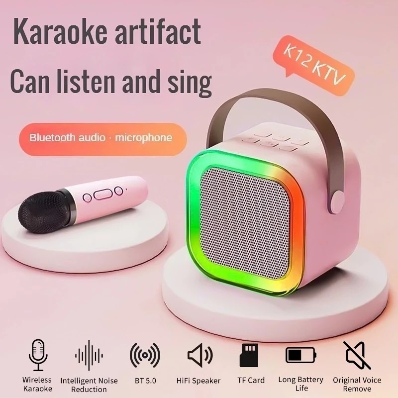 (KM) Speaker Bluetooth Mini 1Mic Portabel Microphone Karaoke Musik Box Set Full Bass Bluetooth