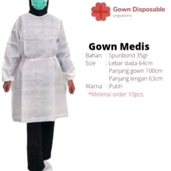 gown disposable putih 35gsm 200pcs
