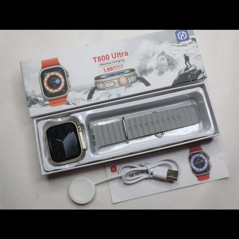 Jam tangan smartwatch t800 ultra tali abu abu termurah watch fundo pro wallpaper phone bluetooth cal